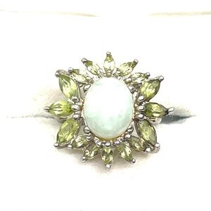 Sterling Silver Jade and Peridot Halo Ring Sz. 6.25